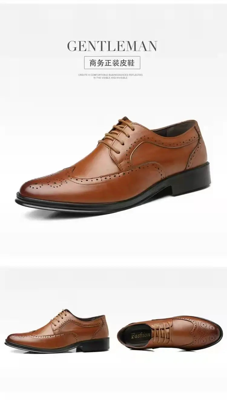 Men's Classic Retro Brogue Shoes Mens Lace-Up Business Leather Shoes Dress Office Flats Men Wedding Party Oxfords Work Footwear