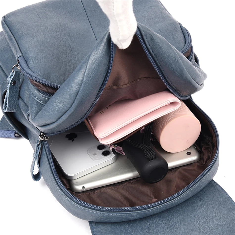 Bagpack Female Leather Backpack Designer Shoulder Bags For Women 2024 Back Pack School Bags For Teenage Girls Mochila Feminina - Clikcy