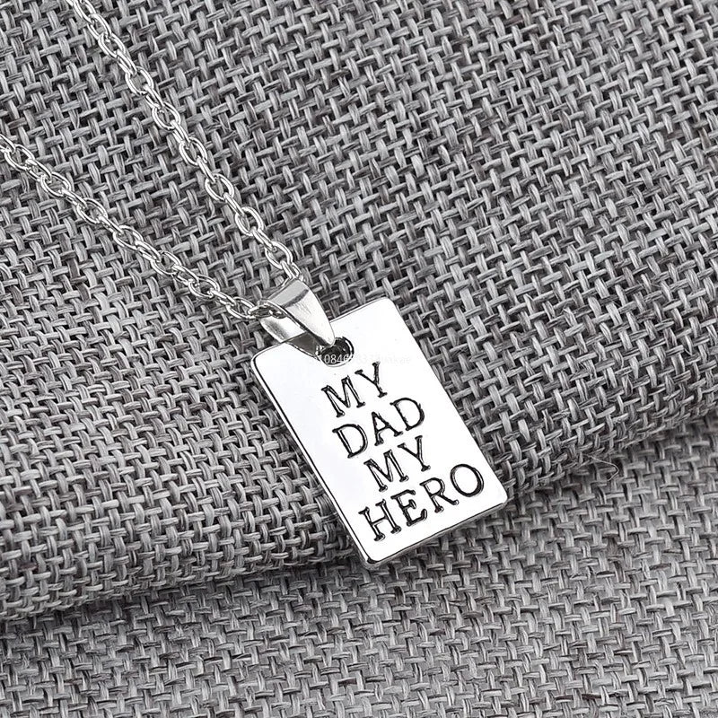 1Pcs "MY DAD MY HERO" Men's and Women's Necklace Square Carved Letter Pendant Accessories Father's Day Gifts pulsera hombre - Clikcy