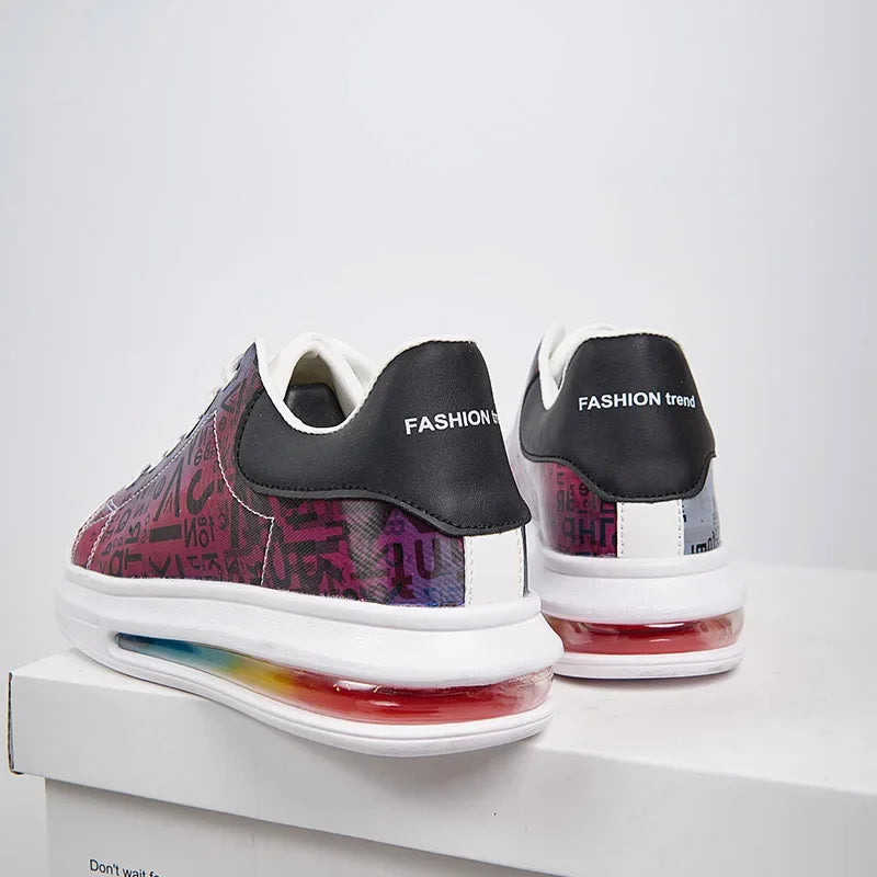 Graffiti 2025 New Casual Men Shoe Fashion Flat Air Cushion Man Sneakers Outdoor Non-slip Designer Tide Pu Leather Big Size 43 44 - Clikcy