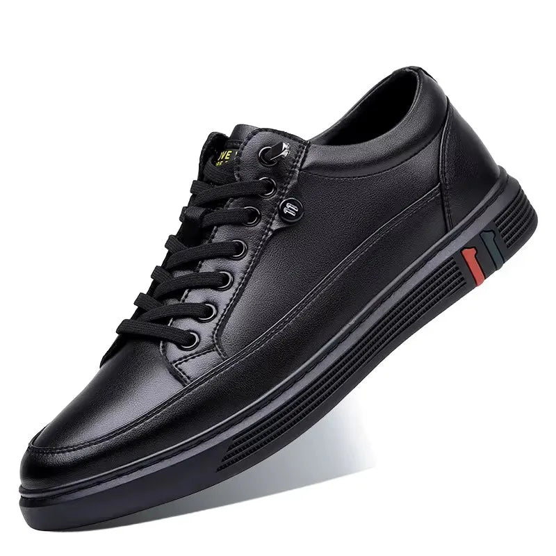 Spring Autumn Genuine Leather Shoes Men Footwear Soft Cowhide Casual Flat Brand Pure Black - Clikcy