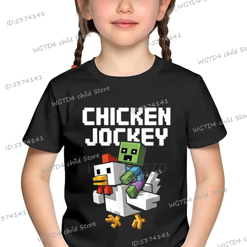 Kids T-shirts Chicken Jockey Cartoon Fashion Clothes Video Game Y2k Design Casual Crewneck Top Tee 2025 Summer Girl Boy T-shirts - Clikcy