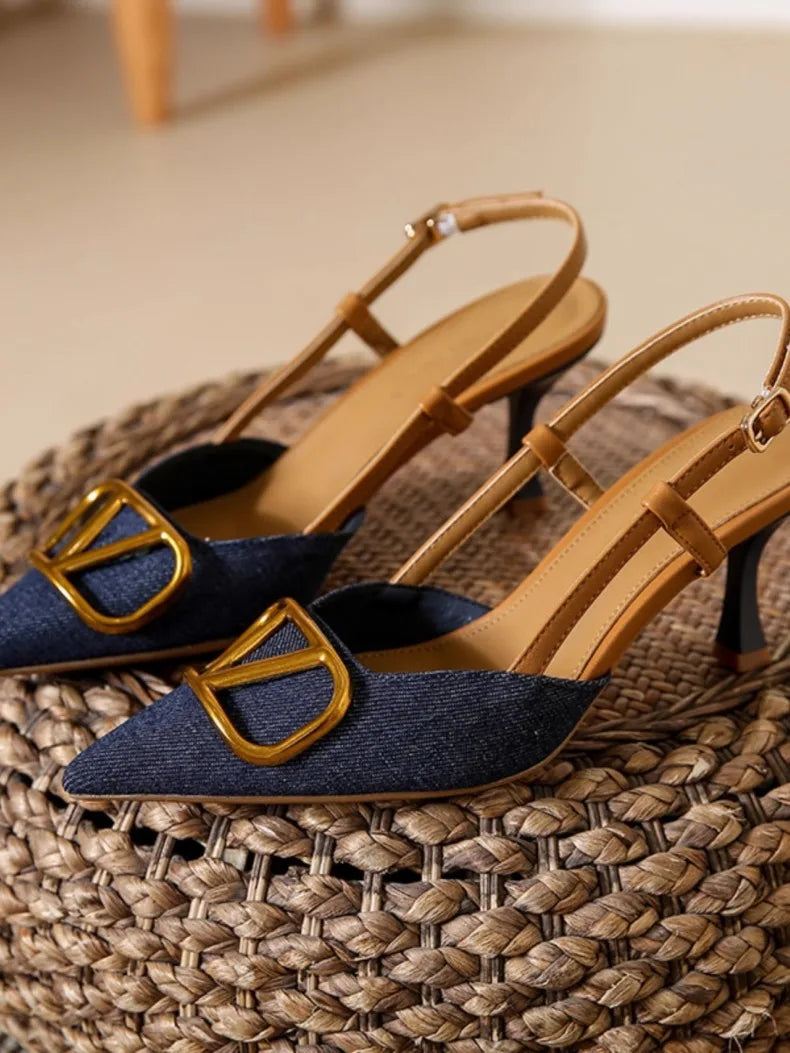 Fashion Slingback Black Comfortable Women Summer Pumps Shoes Outside Very High Heel Sandals 2025 Trend for Wedding Party Dress - Clikcy