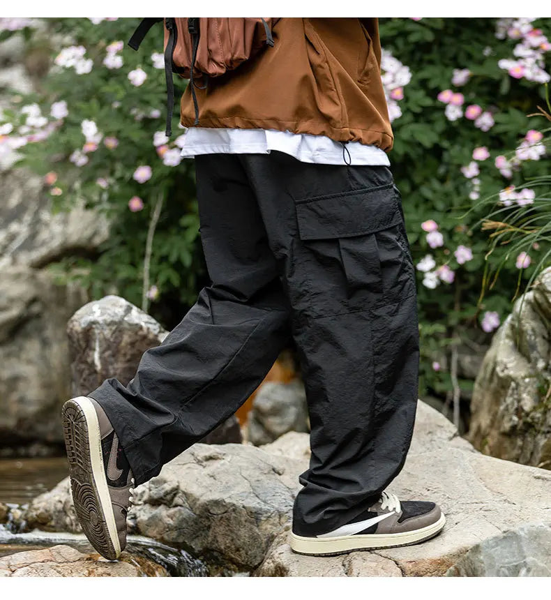 TFETTERS 2025 Autumn Casual Pants Men Waterproof  Thin Mid Waist Solid Color Men Cargo Pants Tourism Outdoors Riding Trousers - Clikcy