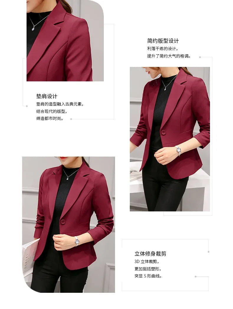 Spring Blue Women's Long-sleeved Suit Jacket, Korean Style Slim Short Coat Women, Asian Size M-XXXL, Girl's Blazers - Clikcy
