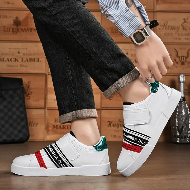Original Design Leather Sneakers Men Trendy HOOK&LOOP Non-slip Men's Skateboard Shoes Fashion White Casual Sports Shoes For Men - Clikcy