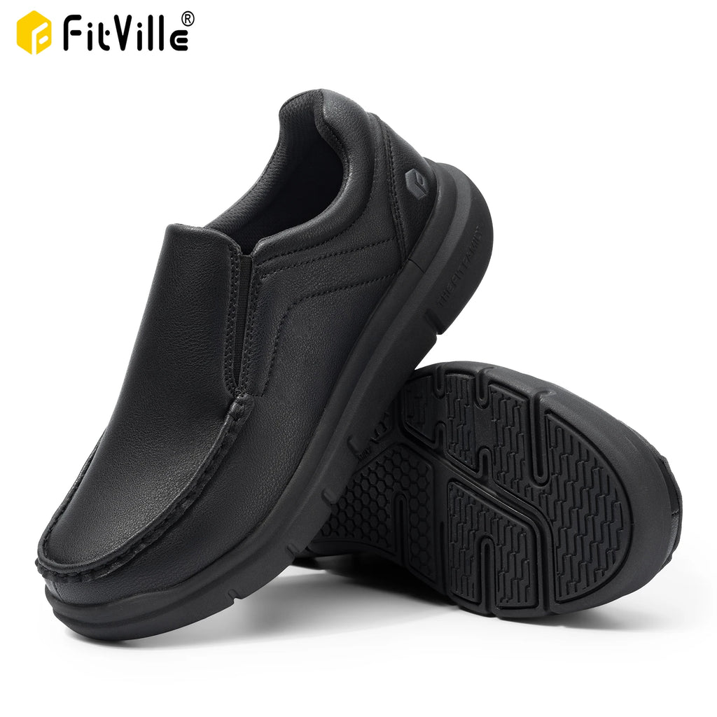 Fitville Men's Shoes Wide Width Leather Slip-On Casual Shoes Lightweight For Swollen Feet with Arch Support Pain Relief - Clikcy
