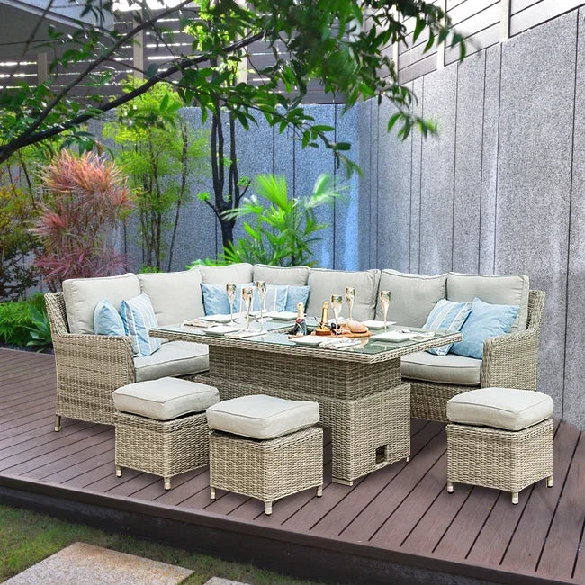 Custom Modern 6 Seat Corner Sofa Patio Outdoor Rattan Dining Outdoor Furniture Sets Rattan Garden Furniture - Clikcy