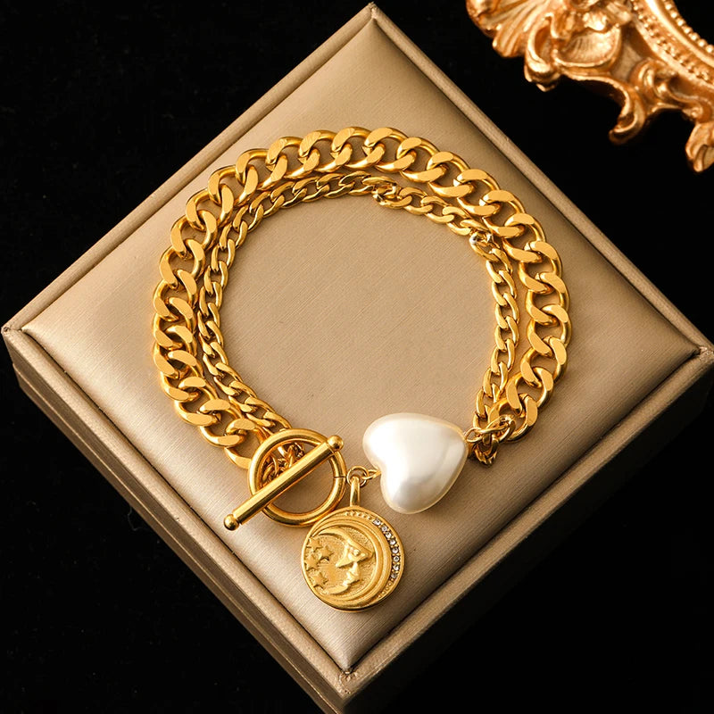 EILIECK 316L Stainless Steel Gold Color Bangles Bracelet For Women New Trendy Wrist Chain Waterproof Jewelry Gift Party Bijoux - Clikcy