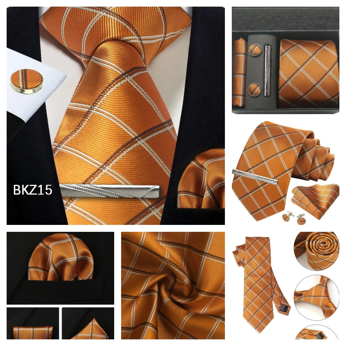 Classic 100% Silk Men's Ties In Gift box 8cm Plaid Dot Striped Business Necktie Handkerchief Cufflinks Wedding Party Tie Set - Clikcy