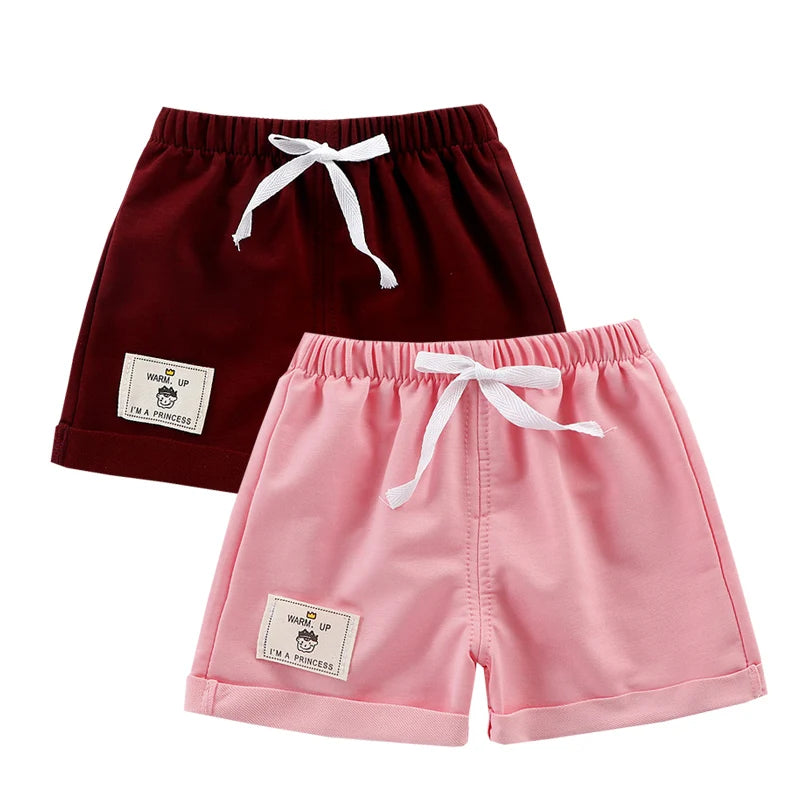 2pcs Cotton Summer Kids Shorts Boys Girls Solid Color Short Baby Cartoon Casual Pant Children Short Pant Sport Clothing Outwear
