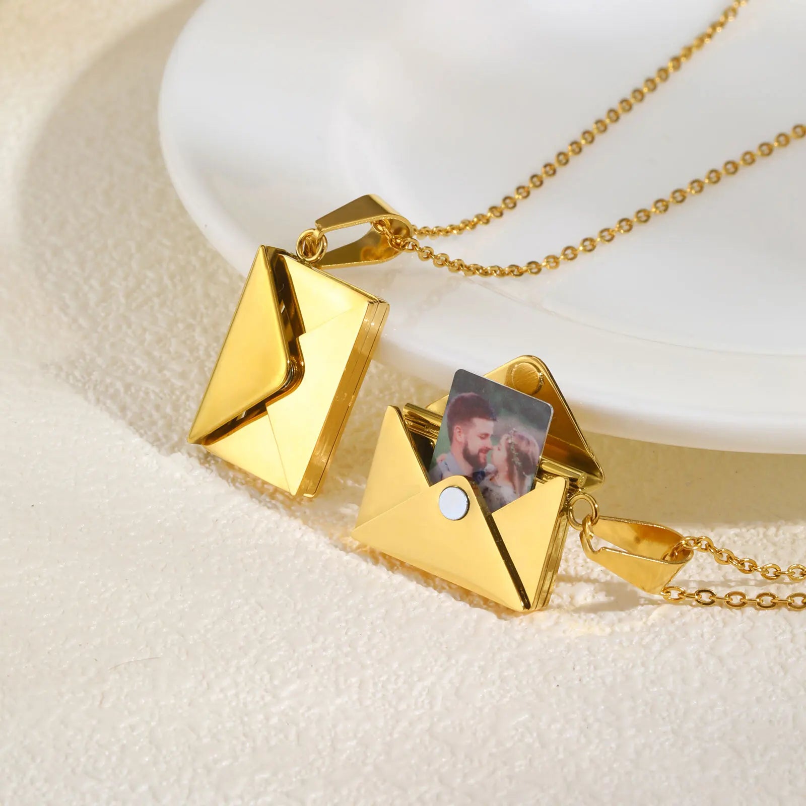 Personalized Photo Locket Necklace Envelope Love Letter Shape Pendant for Women, Customized Picture Pendant Gifts - Clikcy