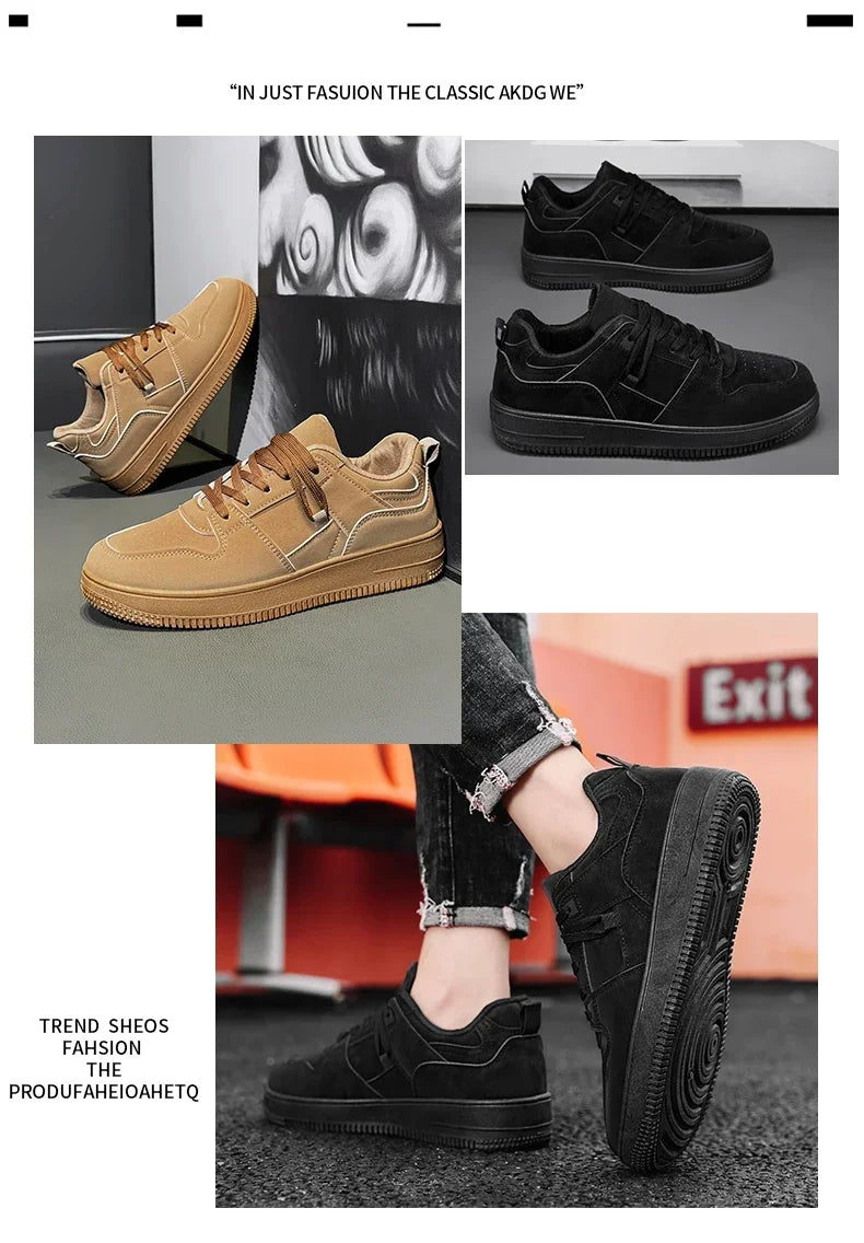 Yellow Leisure Running Sneakers Men Outdoor Leather Shoes Flat Classic Black Sports Shoes Lace Up Skateboard Board Shoe Walking