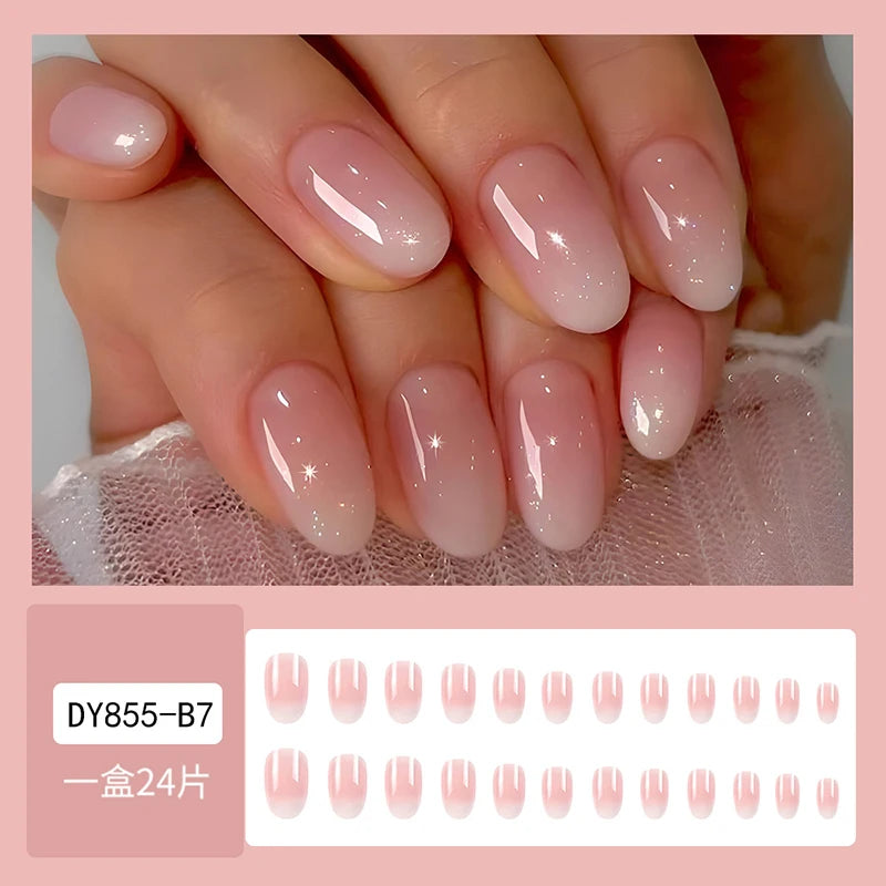 24Pcs Oval Short Pink Press on Nails Simple Ombre Spring False Nail for Sweet Sassy Cool Women&Girl Removable Wearable Nail Art - Clikcy