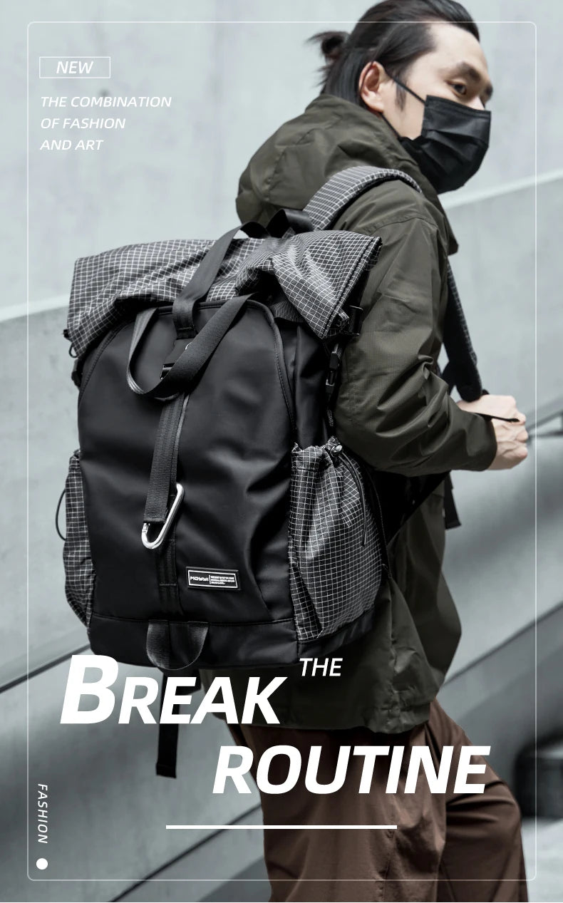 Men's Backpack Roll Top Travel Expandable Large Capacity Backpack Waterproof Outdoor Motorcycle Riding Hike Sports Bags - Clikcy