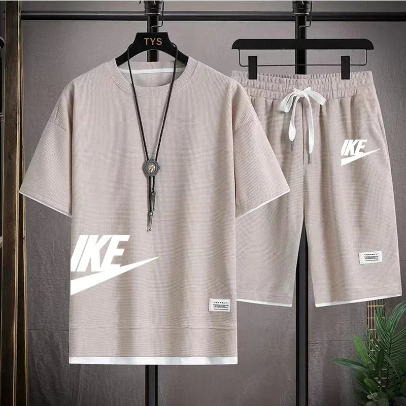 2025 New Fashion casual trend Men's sports suit Short sleeve T-shirt and outdoor summer sports shorts two-piece set size M-3XL - Clikcy