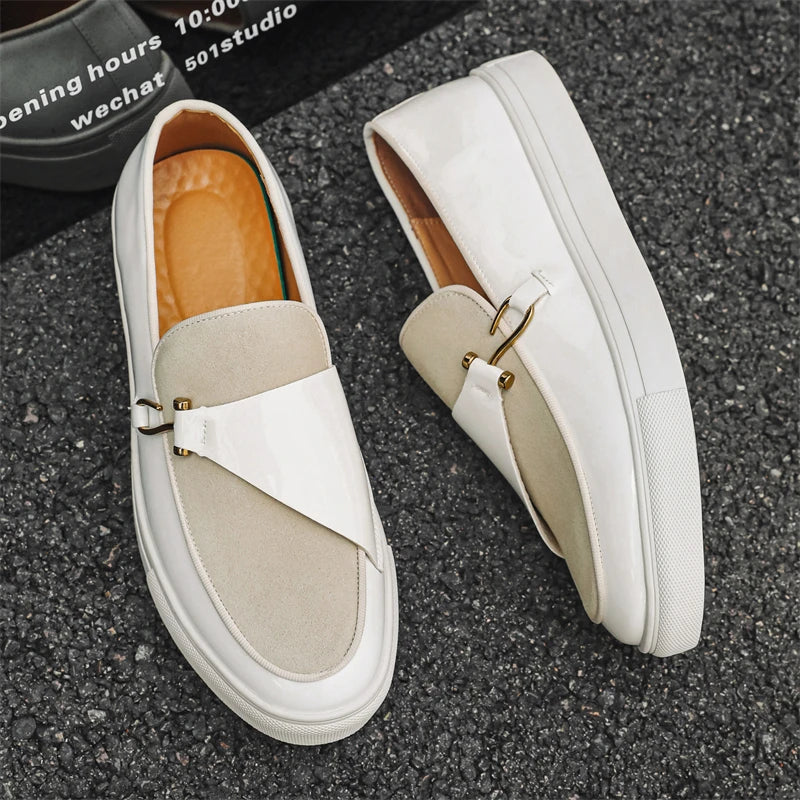 Hight Quality Casual White Leather Shoes For Men New Platform Walking White Sneakers Male British Style Loafers Yuppie Men 2025 - Clikcy