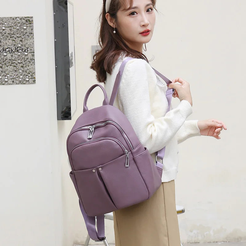 New High-quality Women's Backpack Travel Large Backpack PU Leather Handbag Schoolbag For Girls Women's bag Female Shoulder Back - Clikcy