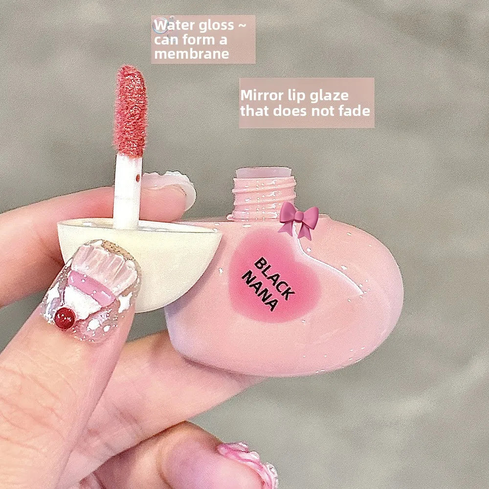 Black Nana Lip Gloss Cute Heart Shaped Lip Glaze CPNP Verified Lipstick Long Lasting Hydrating Natural Make Up Cosmetic - Clikcy