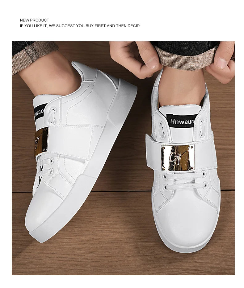 HKDQ Classic Black Sneakers For Men Fashion Design Leather Casual Sneakers Man Street Style Comfortable Men's Skateboard Shoes