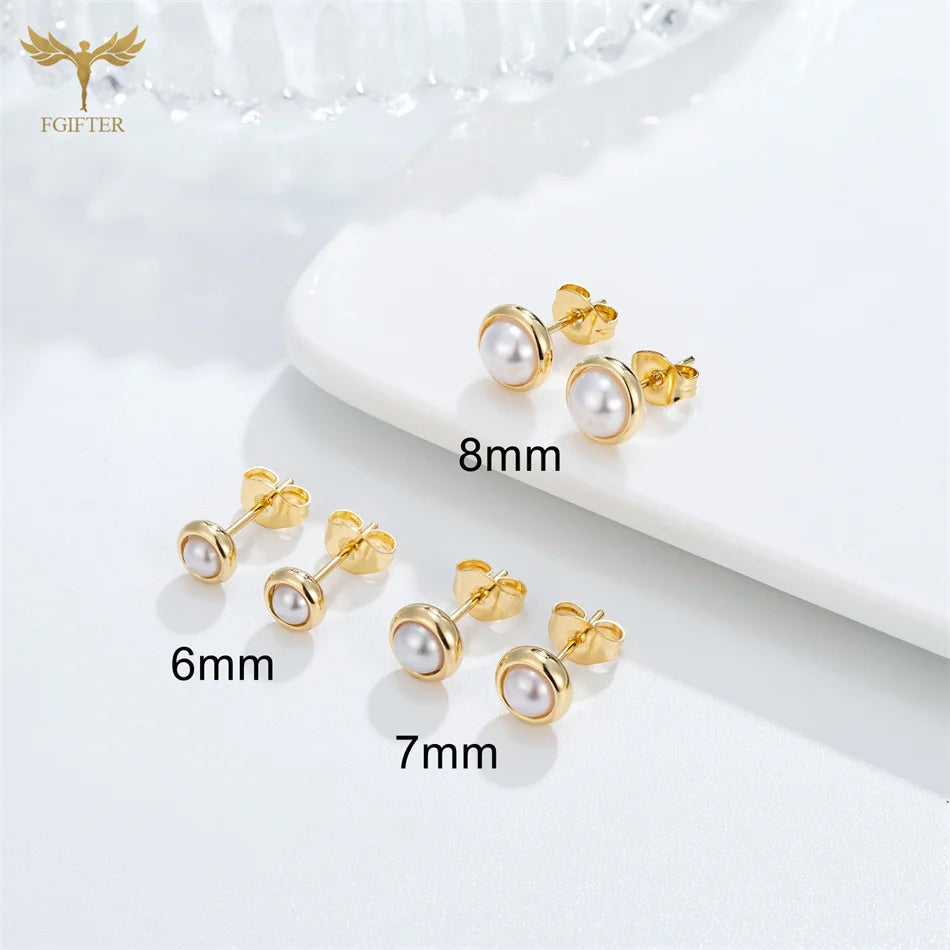 12 Pair Round Pearl Earrings for Women Girl Simple Ear Piercing Jewelry Golden Stainless Steel Stud Earrings Set Fashion Jewelry - Clikcy