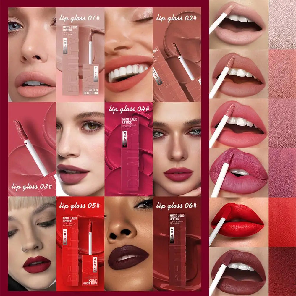 6 Colors Matte Nude Liquid Lipsticks Non-stick Cup Long Lasting Velvet Lip Gloss Not Fading Lip Tint Korean Cosmetics Lip Makeup - Clikcy