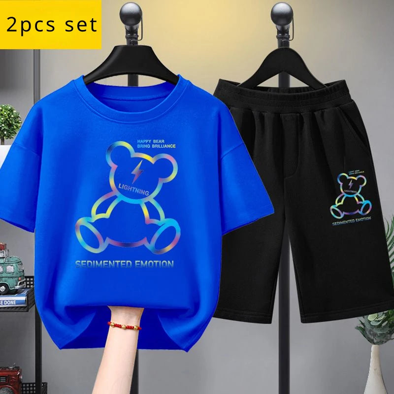 Summer Kid Girls Clothes Set Baby Boy Cartoon Bear Printed T-shirts and Shorts 2 Pieces Suit Children Fashion Outfits Tracksuits - Clikcy