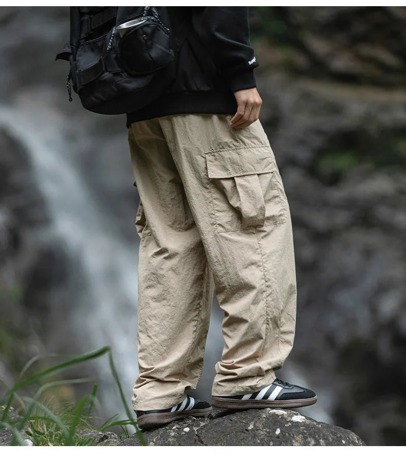 TFETTERS 2025 Autumn Casual Pants Men Waterproof  Thin Mid Waist Solid Color Men Cargo Pants Tourism Outdoors Riding Trousers