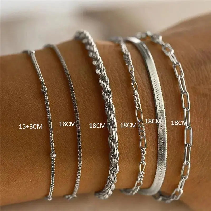 SUNIBI Classic Snake Chain Bracelets for Women Trend  Fashion Stainless Steel Cuban Chain Bracelet Trendy Woman Gifts Jewelry