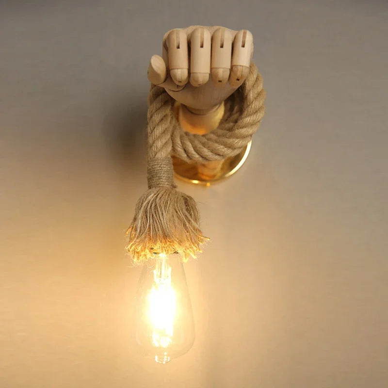 Vintage Decorative Robotic Wall Lamp with Wooden Hemp Rope E27 Lamp Head Suitable for Living Room, Bedroom, Aisle Wall Lamps - Clikcy
