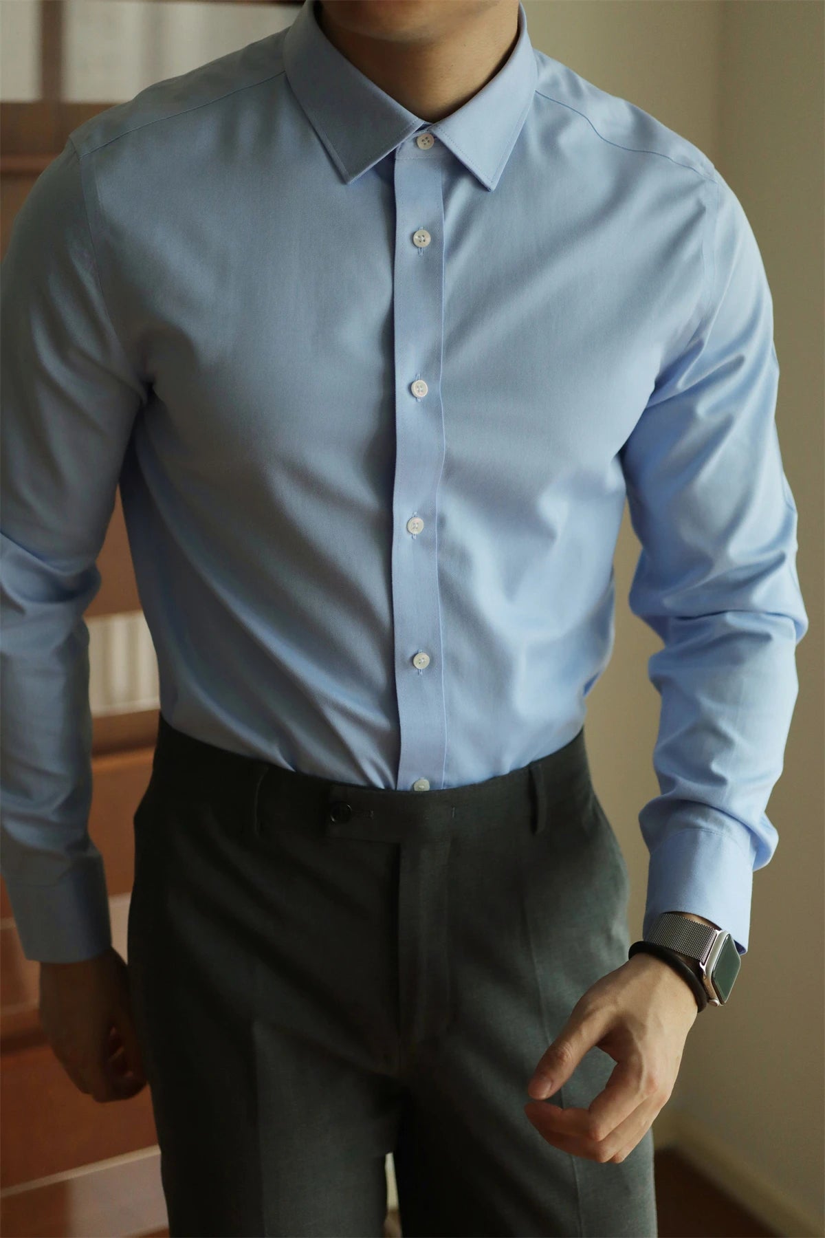 Men's long sleeved shirt casual, simple, high-quality, wrinkle free, slim fit, business formal, all season collection - Clikcy