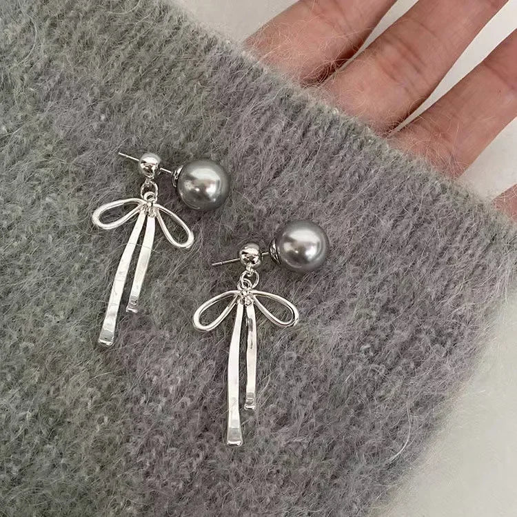 LATS Gray Pearls Bowknot Pendant Necklace for Women Girls Graceful Butterfly Choker Chain Jewelry Gift Accessories - Clikcy