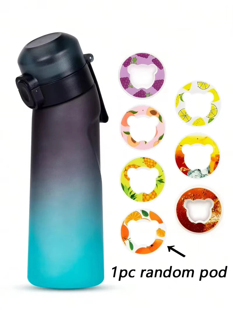 1pc 650ml Flavored Water Bottle with Random 1 Flavour Pods Air Water Bottle Frosted Black Air Camping Sport Fitness Cup - Clikcy