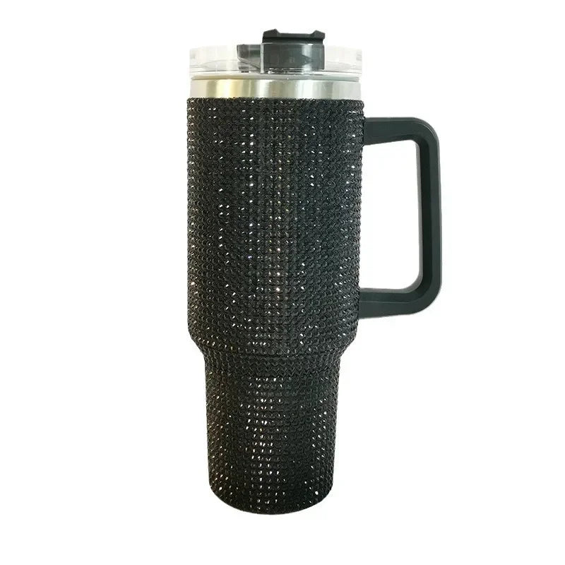 40oz Diamond Thermos Cup with Handle 304 Stainless Steel Vacuum Coffee Insulated Bottle Portable Car Flasks - Clikcy