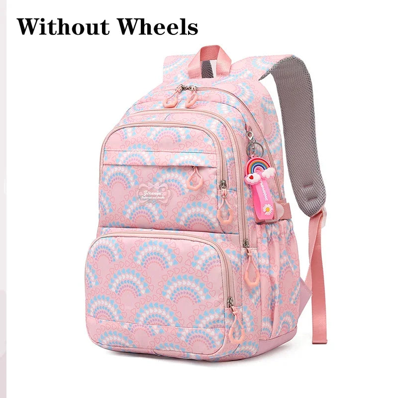 Rolling School Bags for Girls Backpack Children Waterproof School Backpacks with Wheels Middle School Trolley Luggage Back Pack