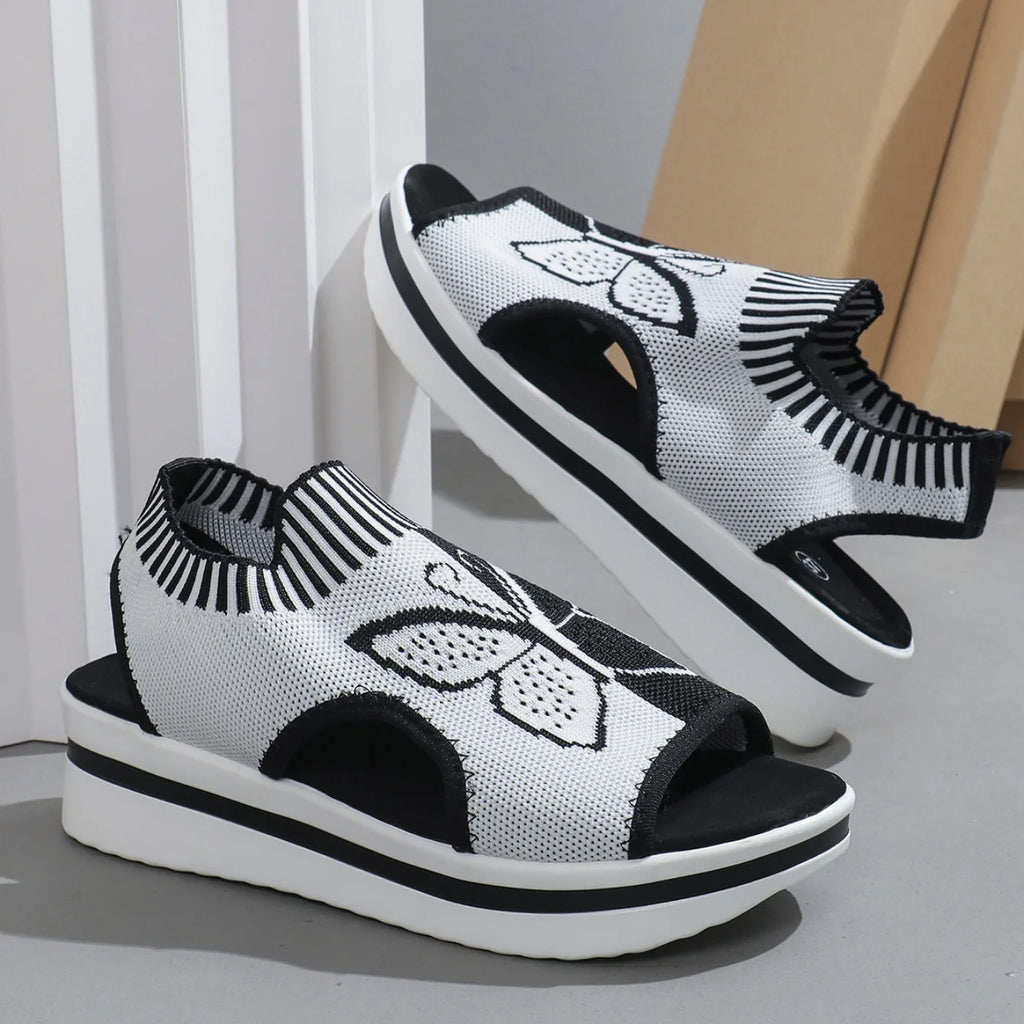 Women Flat Sandals Mesh Fish Mouth Casual Low Heels New Summer Slides Women Platform Shoes Sports Wedges Beach Comfort Sandals