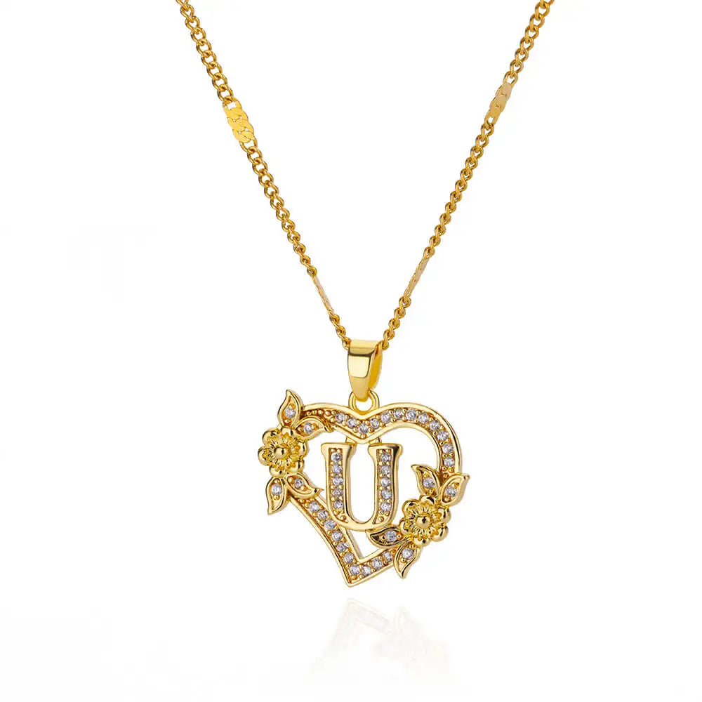 Heart Initial Letter Necklaces For Women Gold Color Stainless Steel Chain A-Z Alphabet Pendant Necklace Birthday Jewelry Gift - Clikcy