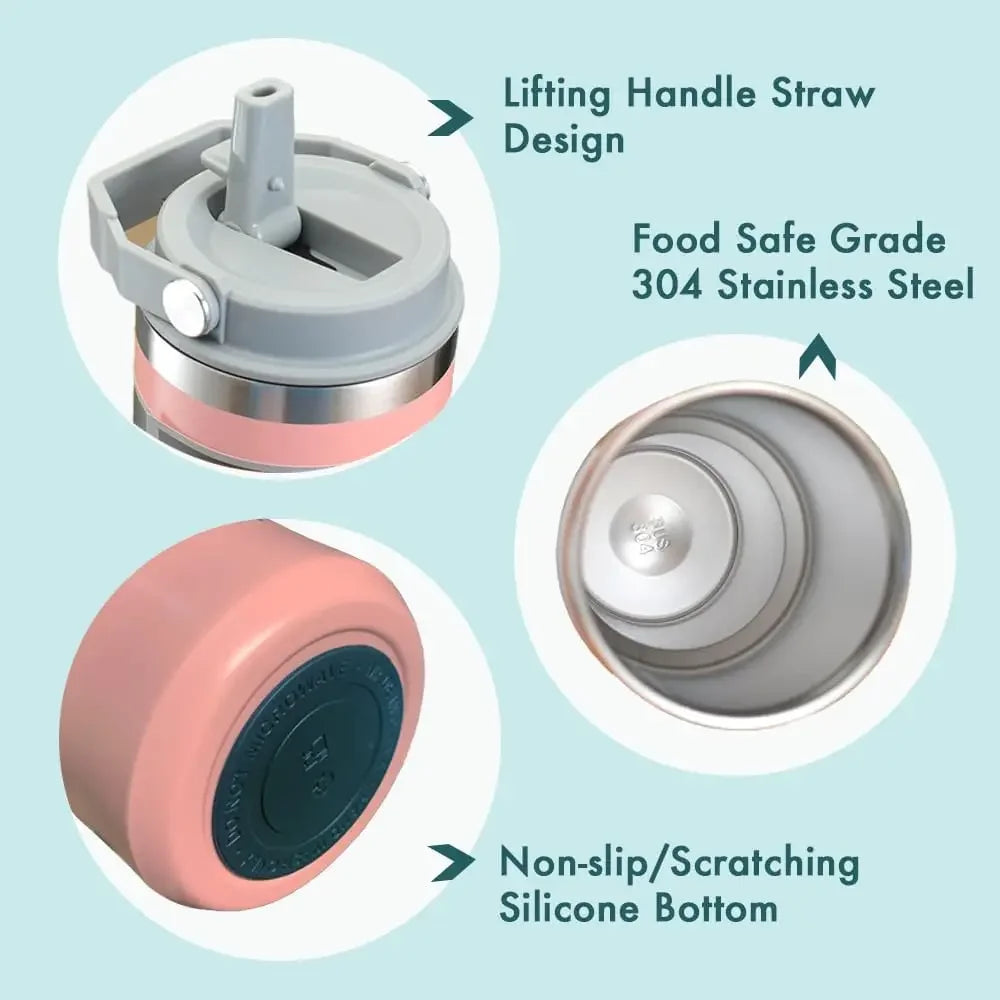 1pc Vacuum Tumbler with Lid Stainless Steel Portable Water Bottle with Dazzling Handle Insulated Tumbler Tote Handle 20/30OZ - Clikcy