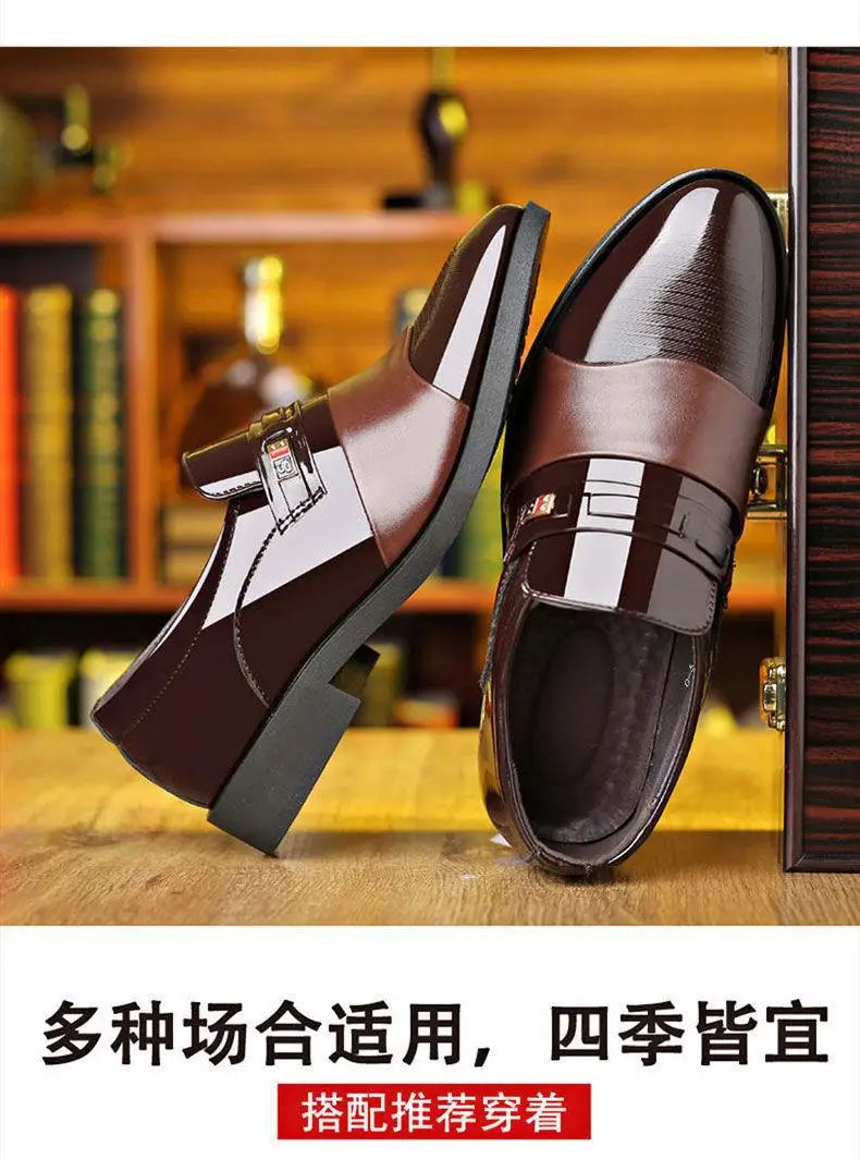 Fashion Black PU Leather Shoes Slip on Formal Men Shoes Plus Size Point Toe Wedding Shoes for Male Elegant Business Casual Shoes