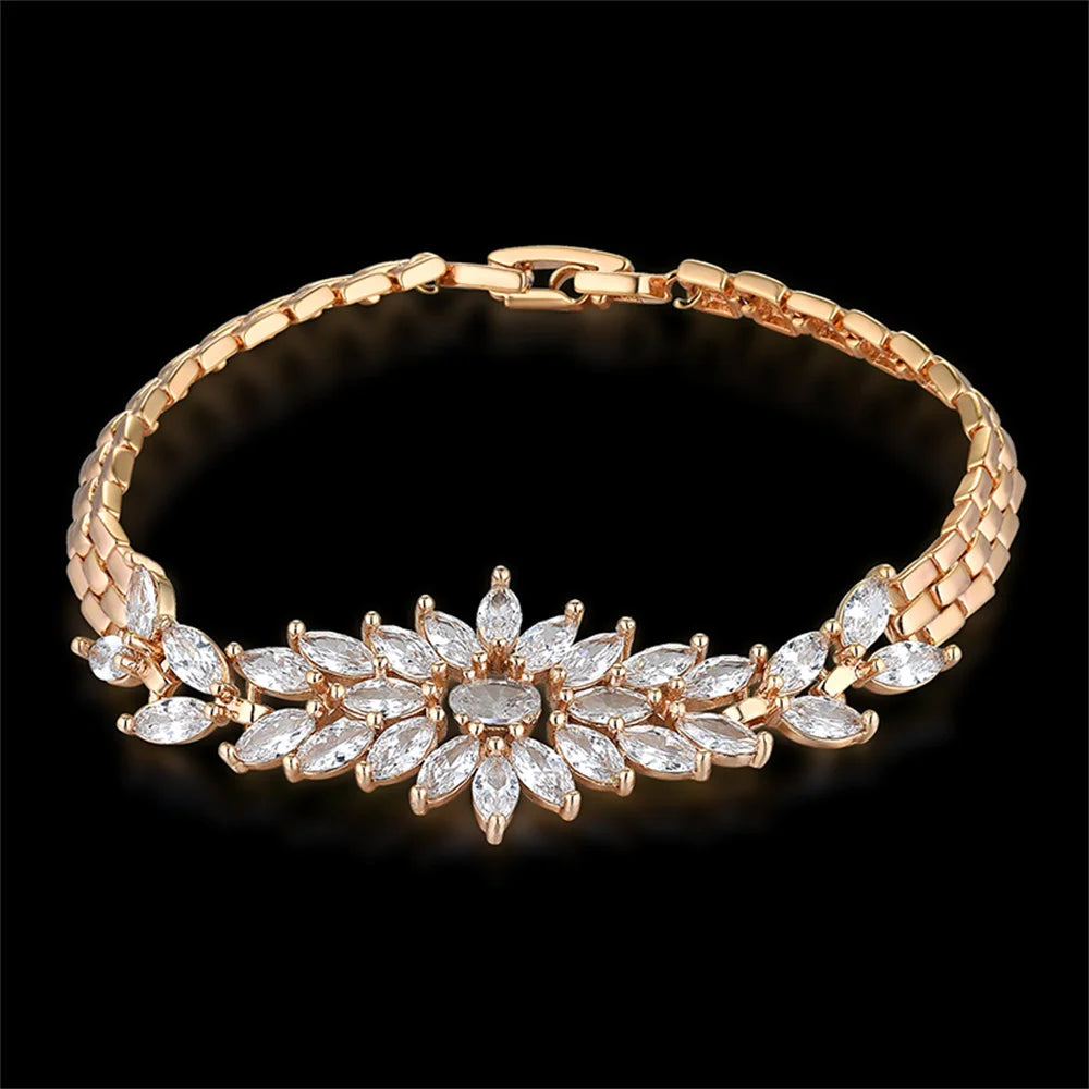 Luxury New Trendy Gold Color AAA Zircon Rhinestone Bracelet Chain Charm Valentine's Day Jewelry Gifts For Women Lovers - Clikcy