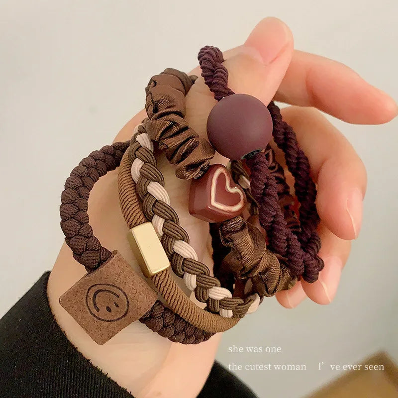 5/10pcs/Set Elegant Heart Ball Elastic Hair Bands For Women Ponytail Hair Tie Scrunchie Rubber Bands Fashion Hair Accessories - Clikcy