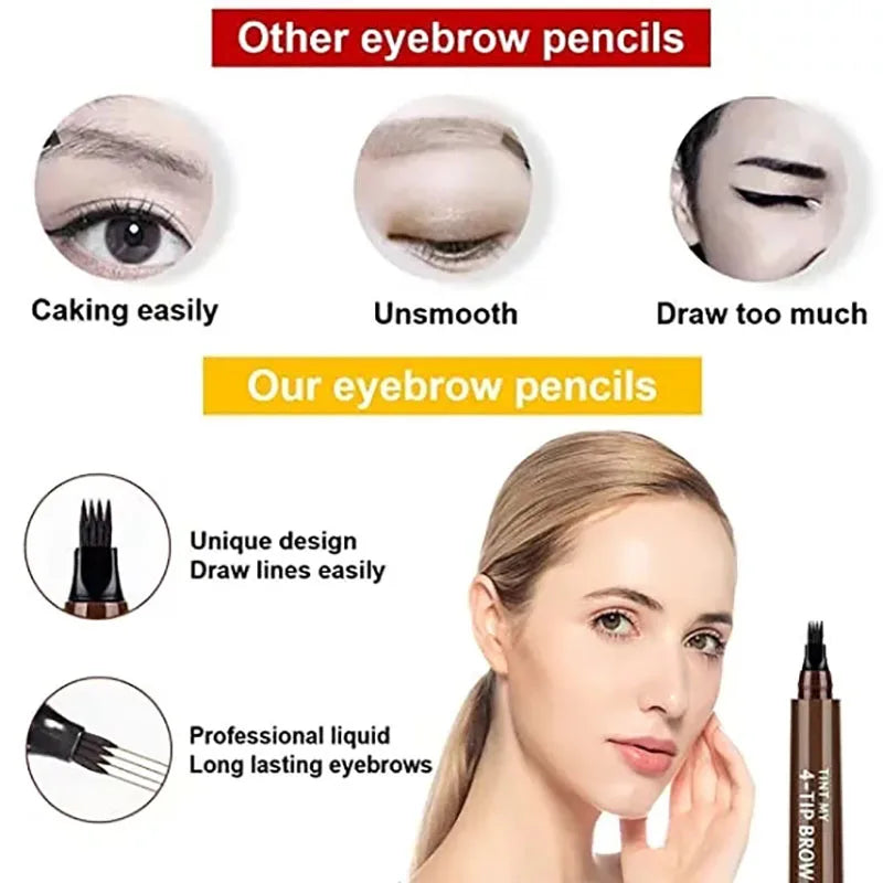 4 Splitted Head Eyebrow Pencil Long Last Smudge Proof Waterproof Sweat Proof High Pigmented Easy Applying Liquid Eyebrow Pencil - Clikcy
