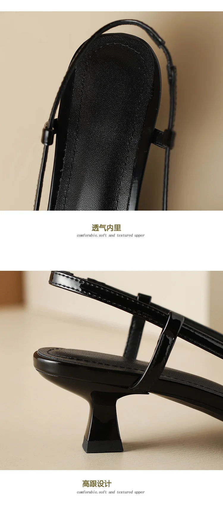 2024 New Summer Women's Dress Shoes Patent Leather Slip on Pointed Toe Sandals Buckle Slingbacks Mid Heels Pumps Sandalias Mujer - Clikcy