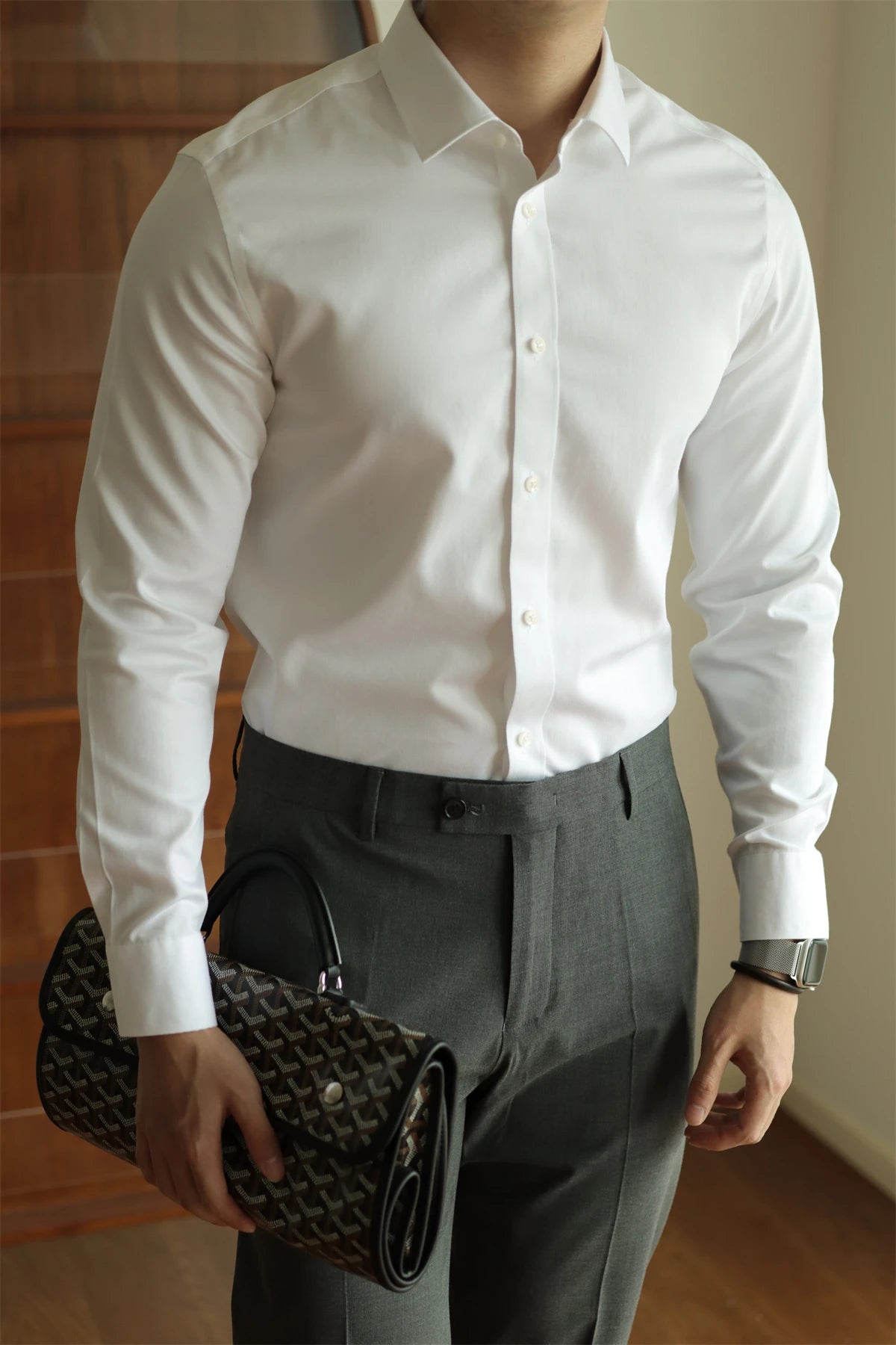 Men's long sleeved shirt casual, simple, high-quality, wrinkle free, slim fit, business formal, all season collection - Clikcy