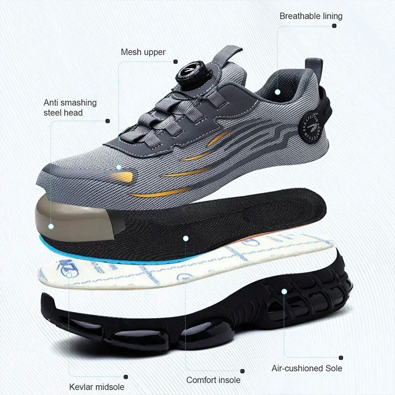 Rotating Button New Safety Shoes Men Anti-smash Anti-puncture Work Shoes Fashion Men Sport Shoes Security Protective Boots Men - Clikcy