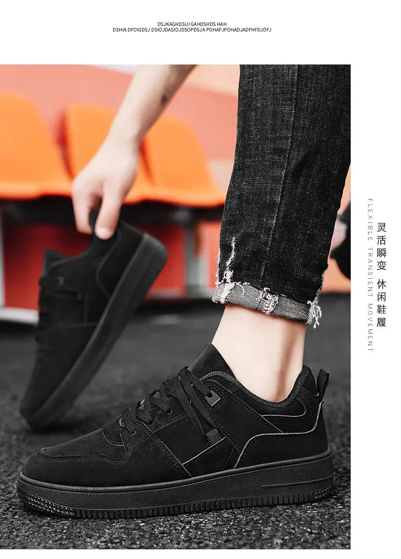 Yellow Leisure Running Sneakers Men Outdoor Leather Shoes Flat Classic Black Sports Shoes Lace Up Skateboard Board Shoe Walking