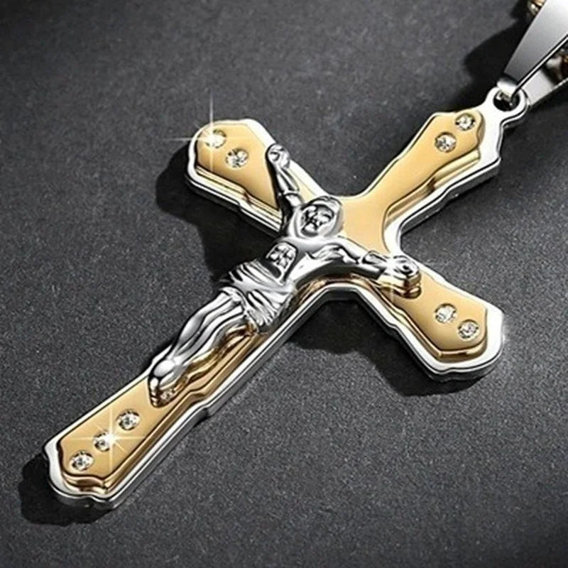 Fashion Jesus Cross Necklace Religious Faith Cross Jesus Jewelry Mens and Women's Necklace Banquet Party Anniversary Gift Hiphop - Clikcy