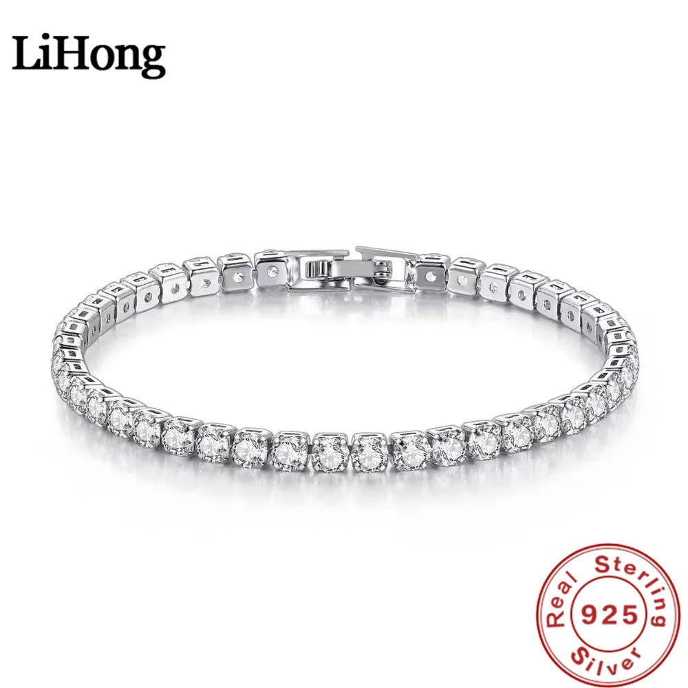 Lihong S925 Sterling Silver Bracelet Zirconia Tennis Ball Women Fashion Simple Engagement Wedding Charm Jewelry 4mm 16-20cm - Clikcy