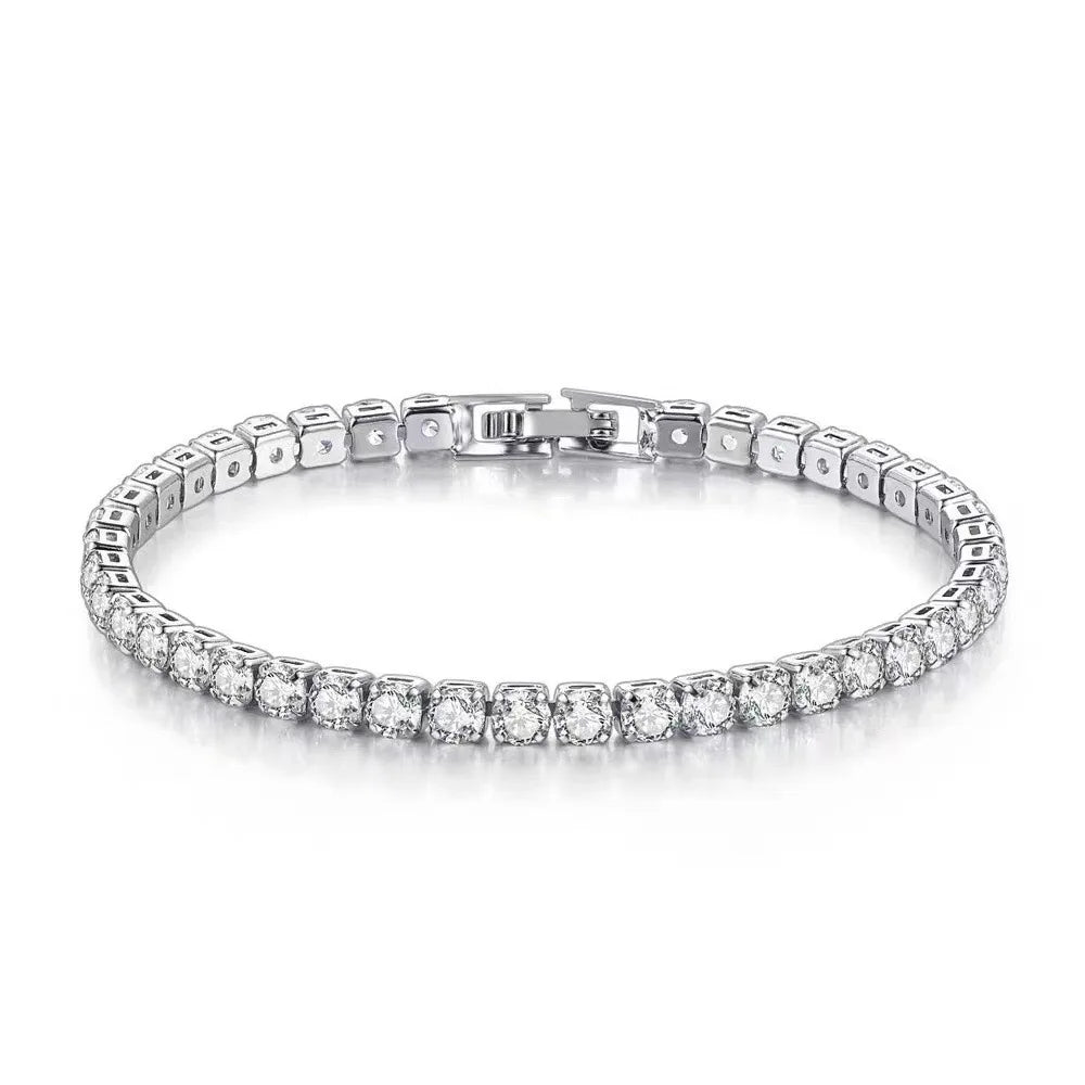 Lihong S925 Sterling Silver Bracelet Zirconia Tennis Ball Women Fashion Simple Engagement Wedding Charm Jewelry 4mm 16-20cm - Clikcy