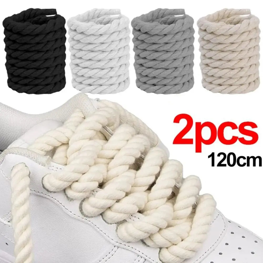 2PCS Round Thick Rope Laces Polyester Cotton High Quality Solid Color Laces 0.8cm120cm Width 10Colors Bold Shoelaces - Clikcy